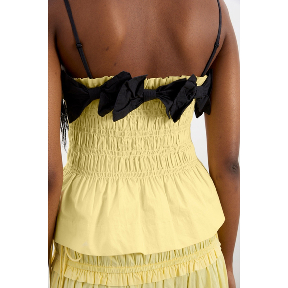 Damson Madder Bea Yellow Black Women's Bow Cami Peplum Organic Cotton UK 12 US 8 - Picture 7 of 13